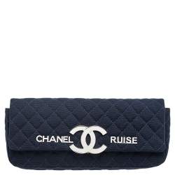 Chanel Navy Blue Quilted Canvas CC Cruise Flap Clutch Chanel