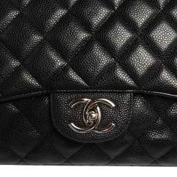 Pre Owned حقيبة شانيل ماكسي كلاسيك جلد كافيار أسود مبطن بقلاب مزدوج