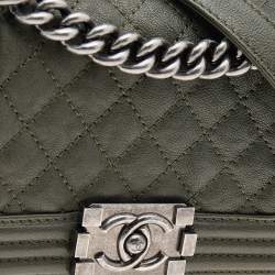 Pre Owned حقيبة شانيل بوي جلد مبطن أخضر بقلاب صغيرة