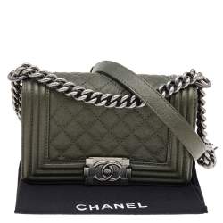 Pre Owned حقيبة شانيل بوي جلد مبطن أخضر بقلاب صغيرة