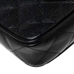 Pre Owned Chanel Black Quilted Caviar Leather CC Timeless Pochette Bag
