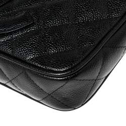 Pre Owned Chanel Black Quilted Caviar Leather CC Timeless Pochette Bag
