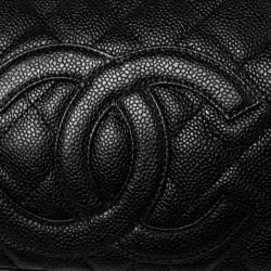 Pre Owned Chanel Black Quilted Caviar Leather CC Timeless Pochette Bag