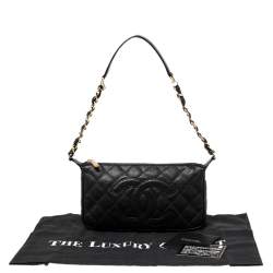 Pre Owned Chanel Black Quilted Caviar Leather CC Timeless Pochette Bag
