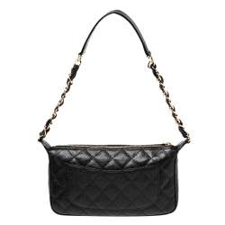 Pre Owned Chanel Black Quilted Caviar Leather CC Timeless Pochette Bag