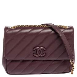 Pre Owned Chanel Burgundy Diagonal Quilted Leather Coco Jumbo Flap Bag