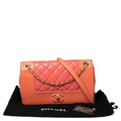 Chanel Orange/Pink Quilted Leather Classic Mademoiselle Vintage Flap Bag