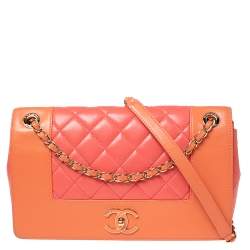 Chanel Orange/Pink Quilted Leather Classic Mademoiselle Vintage Flap Bag