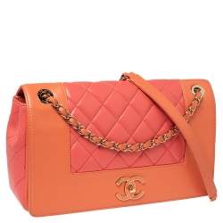 Chanel Orange/Pink Quilted Leather Classic Mademoiselle Vintage Flap Bag