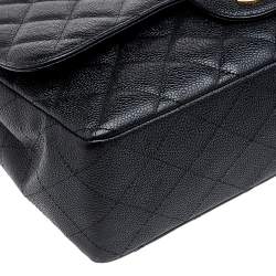 مملوكة مسبقًا Chanel Black Quilted Caviar Leather Jumbo Classic Single Flap Bag