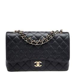 مملوكة مسبقًا Chanel Black Quilted Caviar Leather Jumbo Classic Single Flap Bag