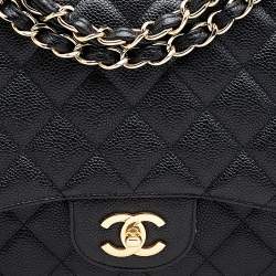 مملوكة مسبقًا Chanel Black Quilted Caviar Leather Jumbo Classic Single Flap Bag