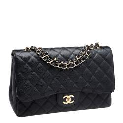 مملوكة مسبقًا Chanel Black Quilted Caviar Leather Jumbo Classic Single Flap Bag