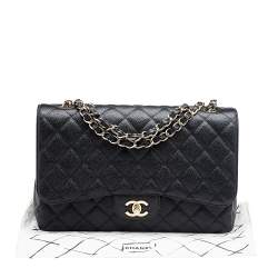 مملوكة مسبقًا Chanel Black Quilted Caviar Leather Jumbo Classic Single Flap Bag