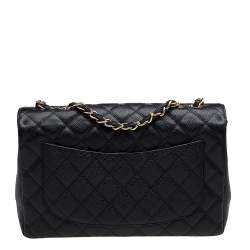 مملوكة مسبقًا Chanel Black Quilted Caviar Leather Jumbo Classic Single Flap Bag