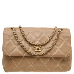Chanel Beige Quilted Leather Vintage Wild Stitch Classic Flap Bag Chanel