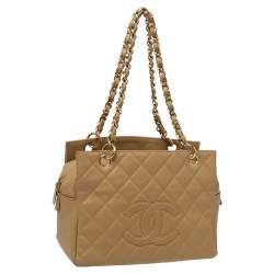 مملوكة مسبقًا Chanel Beige Quilted Caviar Leather Petite Timeless Shopper Tote
