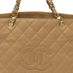 مملوكة مسبقًا Chanel Beige Quilted Caviar Leather Petite Timeless Shopper Tote
