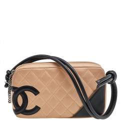 مملوكة مسبقًا Chanel Beige/Black Quilted Leather Ligne Cambon Pochette
