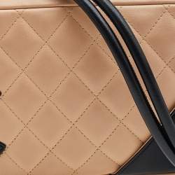 مملوكة مسبقًا Chanel Beige/Black Quilted Leather Ligne Cambon Pochette