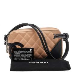 مملوكة مسبقًا Chanel Beige/Black Quilted Leather Ligne Cambon Pochette