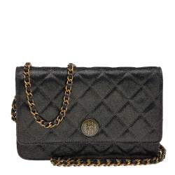 Chanel Metallic Black Iridescent Canvas Edinburgh Wallet On Chain