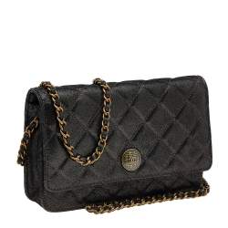Chanel Metallic Black Iridescent Canvas Edinburgh Wallet On Chain