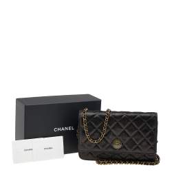Chanel Metallic Black Iridescent Canvas Edinburgh Wallet On Chain
