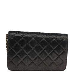 Chanel Metallic Black Iridescent Canvas Edinburgh Wallet On Chain