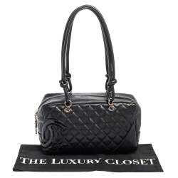 مملوكة مسبقًا حقيبة شانيل باولر كامبون لين جلد سوداء مبطنة