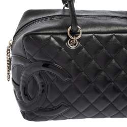 مملوكة مسبقًا حقيبة شانيل باولر كامبون لين جلد سوداء مبطنة