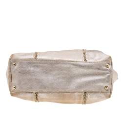 Pre Owned Chanel Metallic Beige Leather Modern Chain E/W Tote