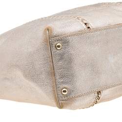 Pre Owned Chanel Metallic Beige Leather Modern Chain E/W Tote
