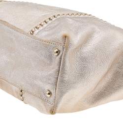 Pre Owned Chanel Metallic Beige Leather Modern Chain E/W Tote