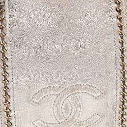 Pre Owned Chanel Metallic Beige Leather Modern Chain E/W Tote