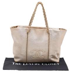 Pre Owned Chanel Metallic Beige Leather Modern Chain E/W Tote