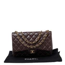 Pre Owned حقيبة شانيل جامبو كلاسيك جلد مبطن بني شوكولاتة  ذات قلاب واحد