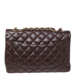 Pre Owned حقيبة شانيل جامبو كلاسيك جلد مبطن بني شوكولاتة  ذات قلاب واحد