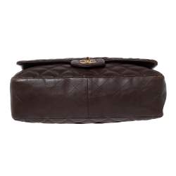 Pre Owned حقيبة شانيل جامبو كلاسيك جلد مبطن بني شوكولاتة  ذات قلاب واحد