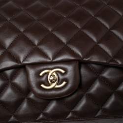 Pre Owned حقيبة شانيل جامبو كلاسيك جلد مبطن بني شوكولاتة  ذات قلاب واحد