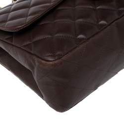 Pre Owned حقيبة شانيل جامبو كلاسيك جلد مبطن بني شوكولاتة  ذات قلاب واحد