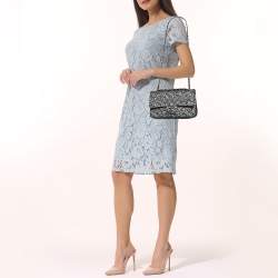 مملوكة مسبقًا Chanel Black/Silver Quilted Tweed and Leather Medium Classic Double Flap Bag