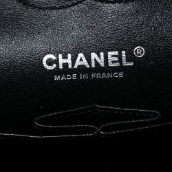 مملوكة مسبقًا Chanel Black/Silver Quilted Tweed and Leather Medium Classic Double Flap Bag