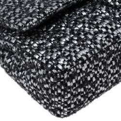 مملوكة مسبقًا Chanel Black/Silver Quilted Tweed and Leather Medium Classic Double Flap Bag