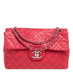 Pre Owned Chanel Dark Pink Quilted Caviar Leather Maxi Classic Single Flap Bag
