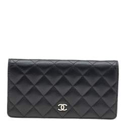 Chanel Black Quilted Leather Yen Continental Wallet