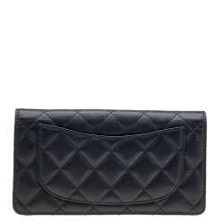Chanel Black Quilted Leather Yen Continental Wallet