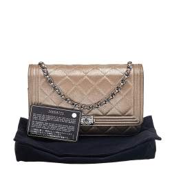 Pre Owned محفظة شانيل بوي جلد مبطن أخضر موس بسلسلة