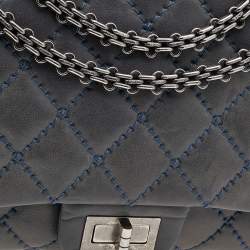 Chanel Blue Quilted Leather Wild Stitch Reissue 2.55 Classic 227 Double Flap Bag