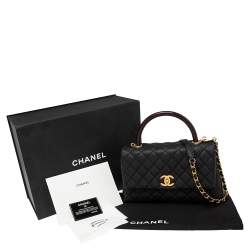 Pre Owned Chanel Black/Burgundy Caviar Leather Medium Coco Top Handle Bag